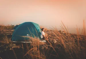 solo camping in a tent